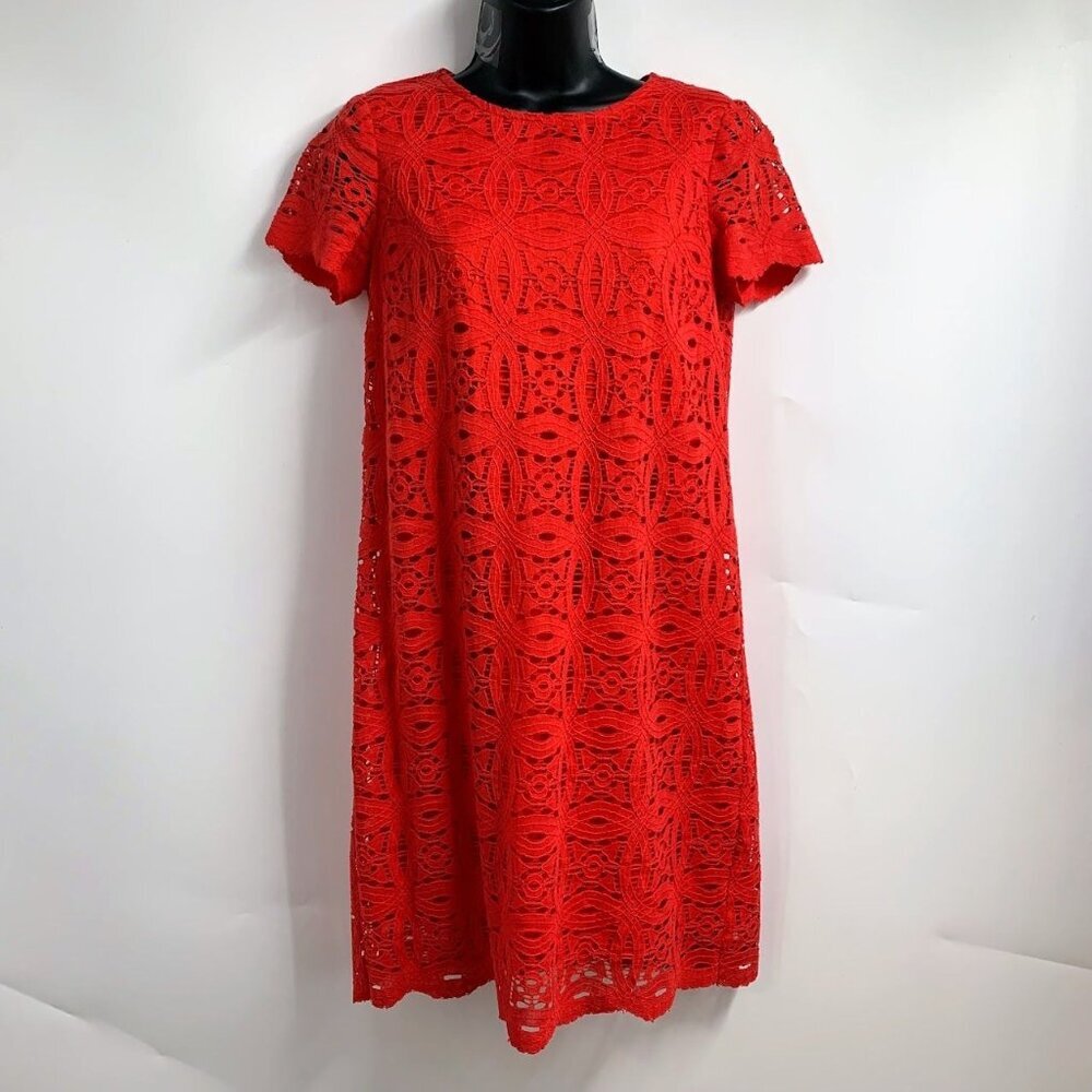 Maggy London Women Crochet Overtop Round‎ Neck Short Sleeve Shift Dress Size 2